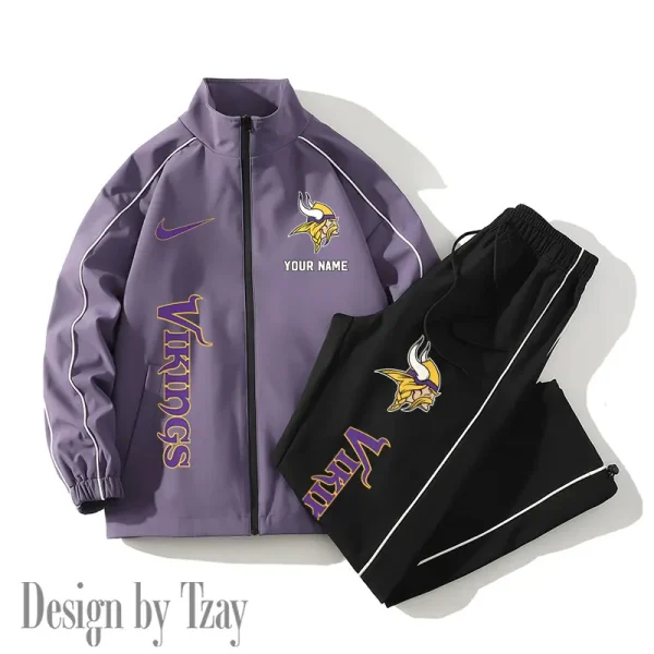 Minnesota Vikings Casual Trendy Running Jacket Couple Loose Jacket Pants SPTMTS2PS053 - Image 2