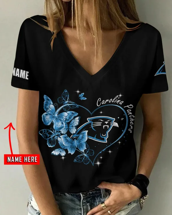 Carolina Panthers Girl Clothes Summer V-neck Short-sleeved Tees New 2025 AGCWTS1066