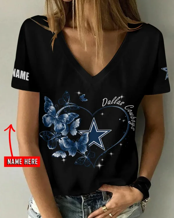 Dallas Cowboys Girl Clothes Summer V-neck Short-sleeved Tees New 2025 AGCWTS1070