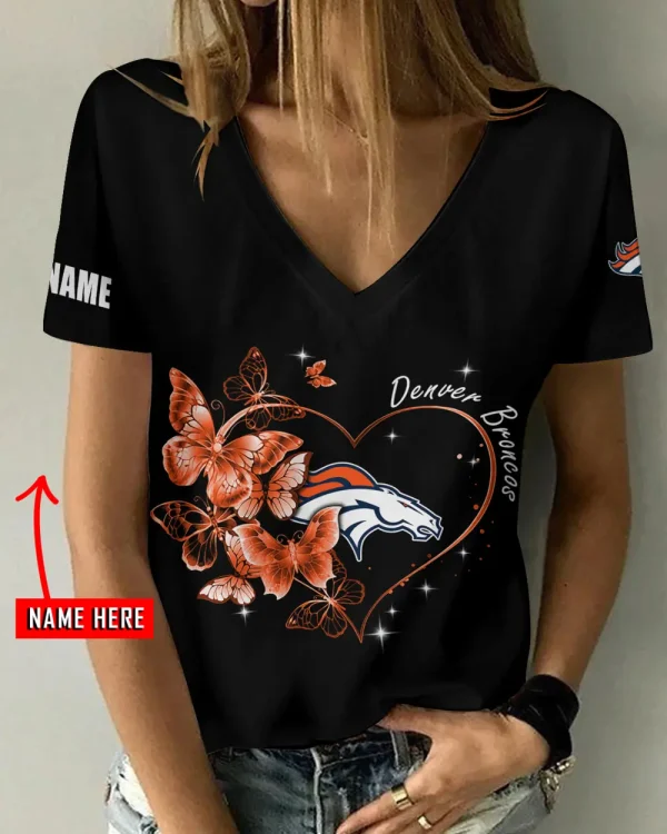 Denver Broncos Girl Clothes Summer V-neck Short-sleeved Tees New 2025 AGCWTS1071