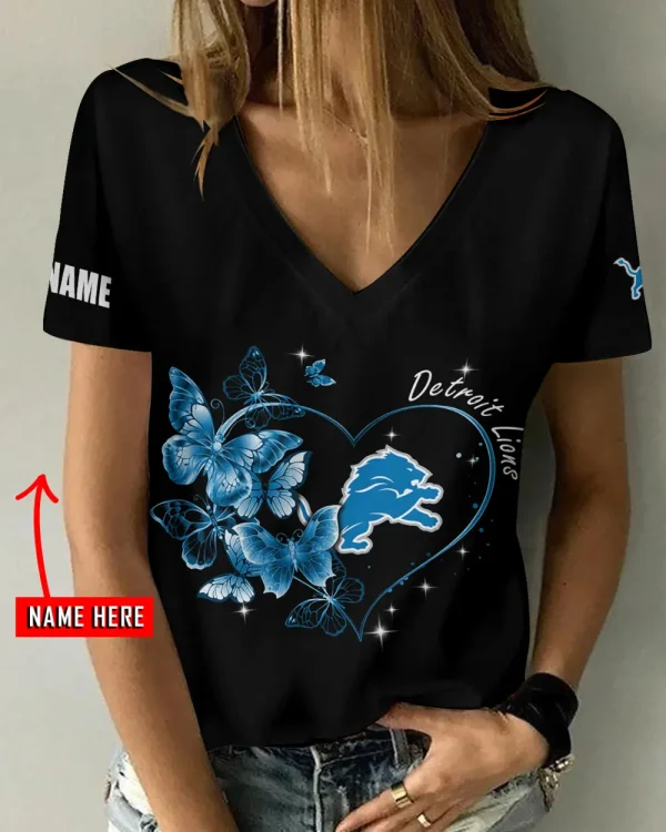 Detroit Lions Girl Clothes Summer V-neck Short-sleeved Tees New 2025 AGCWTS1072
