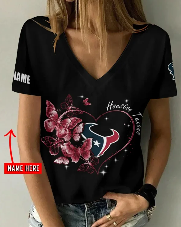 Houston Texans Girl Clothes Summer V-neck Short-sleeved Tees New 2025 AGCWTS1074