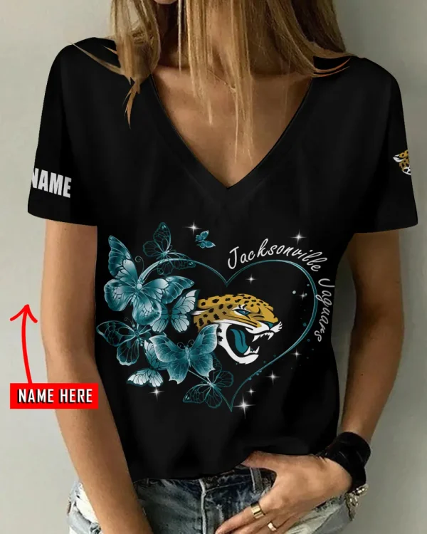 Jacksonville Jaguars Girl Clothes Summer V-neck Short-sleeved Tees New 2025 AGCWTS1076