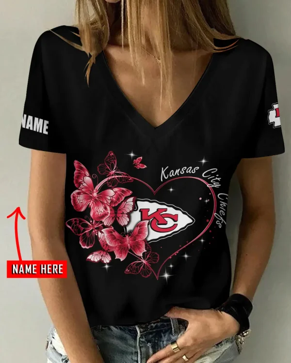 Kansas City Chiefs Girl Clothes Summer V-neck Short-sleeved Tees New 2025 AGCWTS1077
