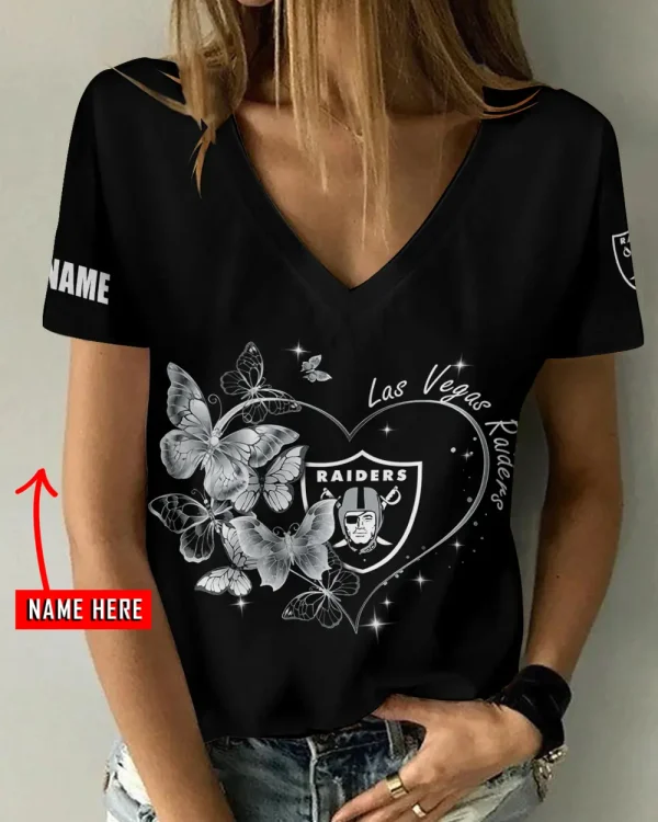 Las Vegas Raiders Girl Clothes Summer V-neck Short-sleeved Tees New 2025 AGCWTS1078