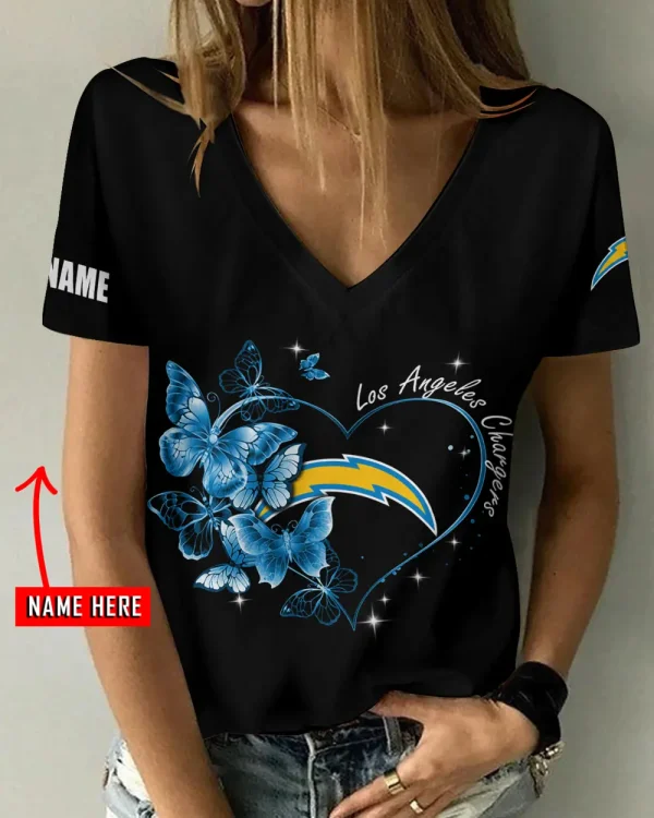 Los Angeles Chargers Girl Clothes Summer V-neck Short-sleeved Tees New 2025 AGCWTS1079