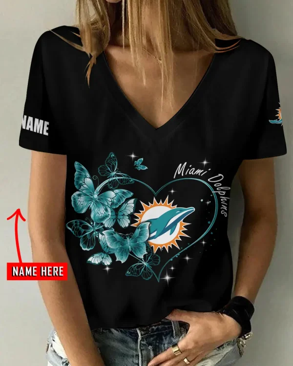 Miami Dolphins Girl Clothes Summer V-neck Short-sleeved Tees New 2025 AGCWTS1081
