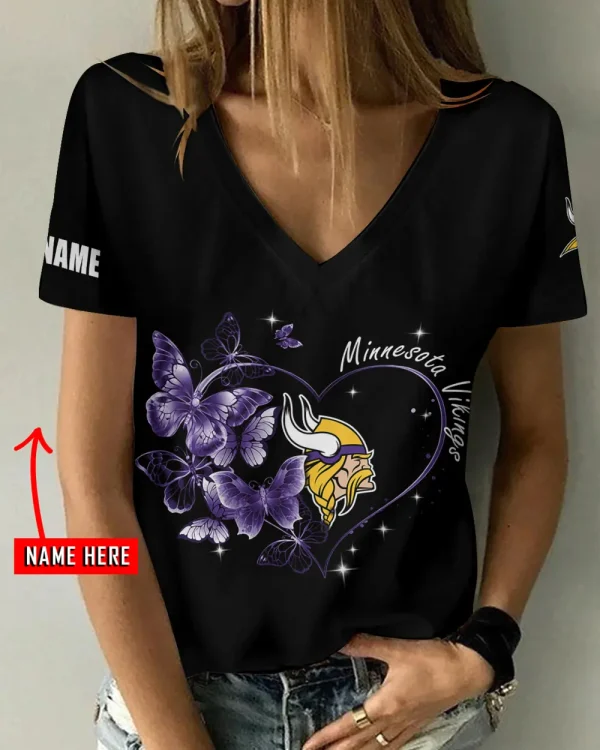 Minnesota Vikings Girl Clothes Summer V-neck Short-sleeved Tees New 2025 AGCWTS1082