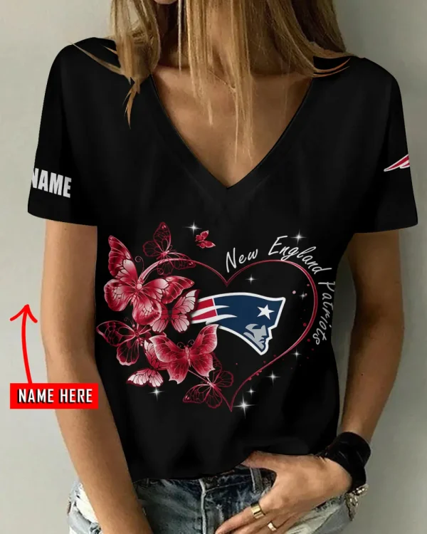 New England Patriots Girl Clothes Summer V-neck Short-sleeved Tees New 2025 AGCWTS1083