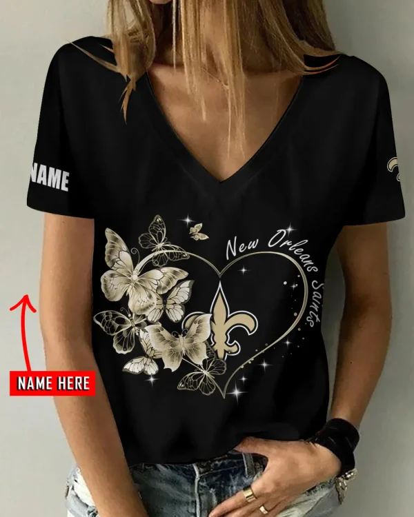 New Orleans Saints Girl Clothes Summer V-neck Short-sleeved Tees New 2025 AGCWTS1084