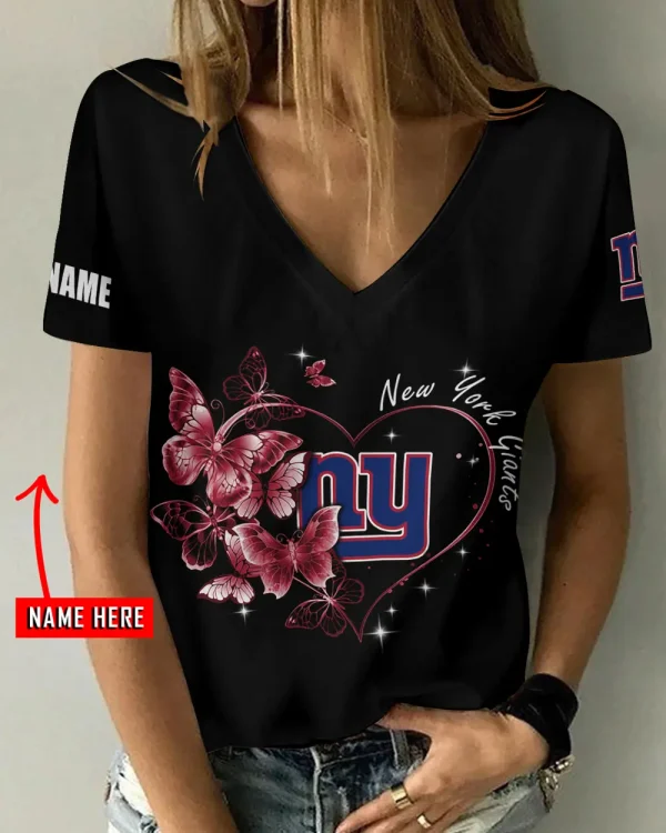 New York Giants Girl Clothes Summer V-neck Short-sleeved Tees New 2025 AGCWTS1085