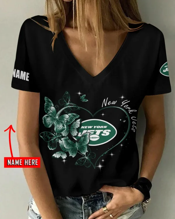 New York Jets Girl Clothes Summer V-neck Short-sleeved Tees New 2025 AGCWTS1086