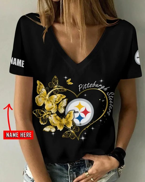 Pittsburgh Steelers Girl Clothes Summer V-neck Short-sleeved Tees New 2025 AGCWTS1088