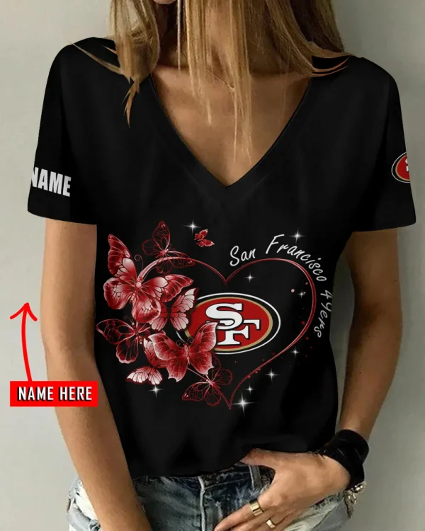 San Francisco 49ers Girl Clothes Summer V-neck Short-sleeved Tees New 2025 AGCWTS1089