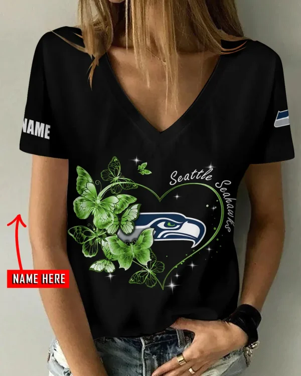 Seattle Seahawks Girl Clothes Summer V-neck Short-sleeved Tees New 2025 AGCWTS1090