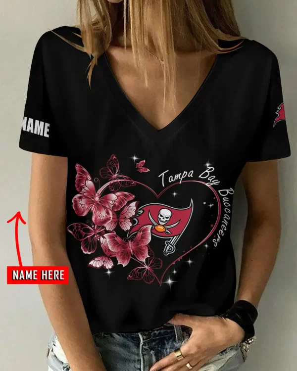 Tampa Bay Buccaneers Girl Clothes Summer V-neck Short-sleeved Tees New 2025 AGCWTS1091