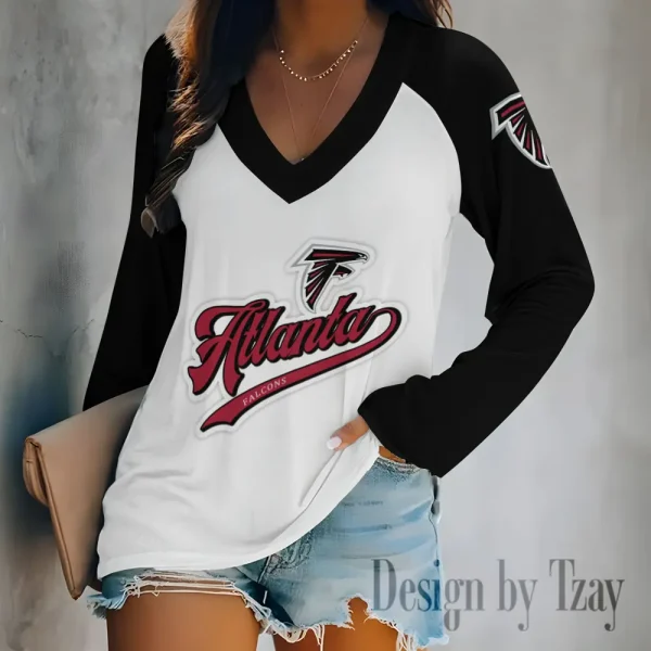 Atlanta Falcons Women's Long sleeves T-shirt V-neck Trending 2025 BGVPS460