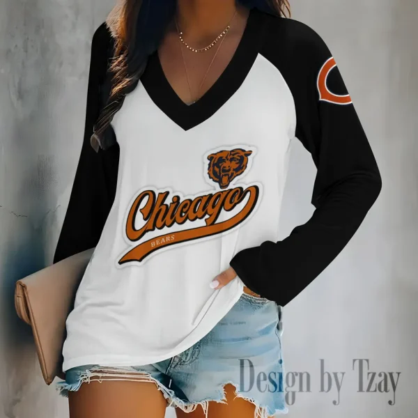 Chicago Bears Women's Long sleeves T-shirt V-neck Trending 2025 BGVPS464
