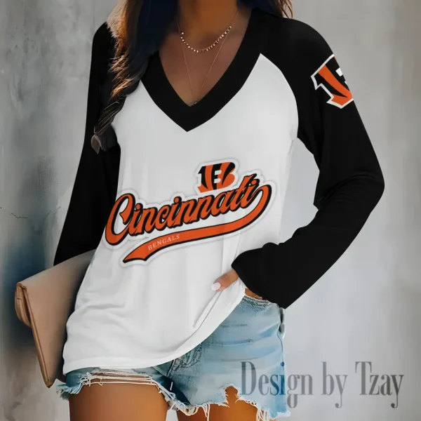Cincinnati Bengals Women's Long sleeves T-shirt V-neck Trending 2025 BGVPS465