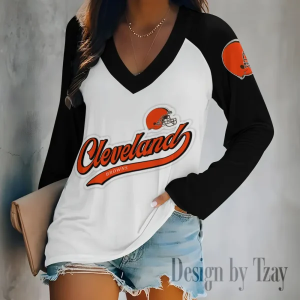 Cleveland Browns Women's Long sleeves T-shirt V-neck Trending 2025 BGVPS466