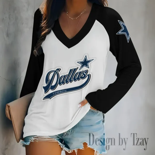 Dallas Cowboys Women's Long sleeves T-shirt V-neck Trending 2025 BGVPS467