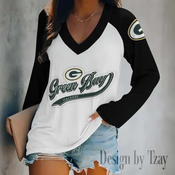 Green Bay Packers Women's Long sleeves T-shirt V-neck Trending 2025 BGVPS470