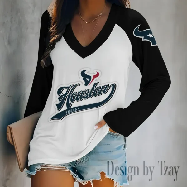 Houston Texans Women's Long sleeves T-shirt V-neck Trending 2025 BGVPS471