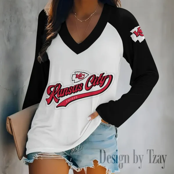 Kansas City Chiefs Women's Long sleeves T-shirt V-neck Trending 2025 BGVPS474