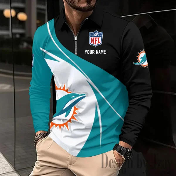 Miami Dolphins Fashion Men's Business Long Sleeve T-Shirt SPTLSPS411 - Image 2