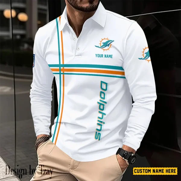 Miami Dolphins Fashion Men's Business Long Sleeve T-Shirt SPTLSPS431 - Image 2