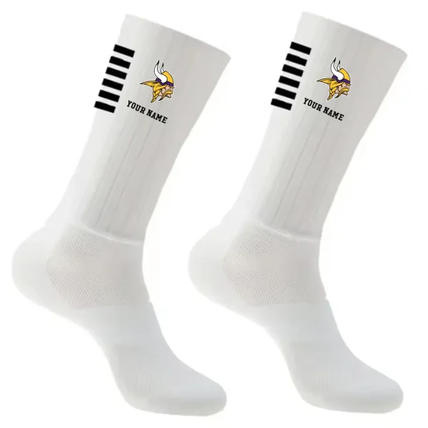 Minnesota Vikings Duo 2 Pack Pair Team Colors Large Men Crew Socks Gift SPTSOCKS035