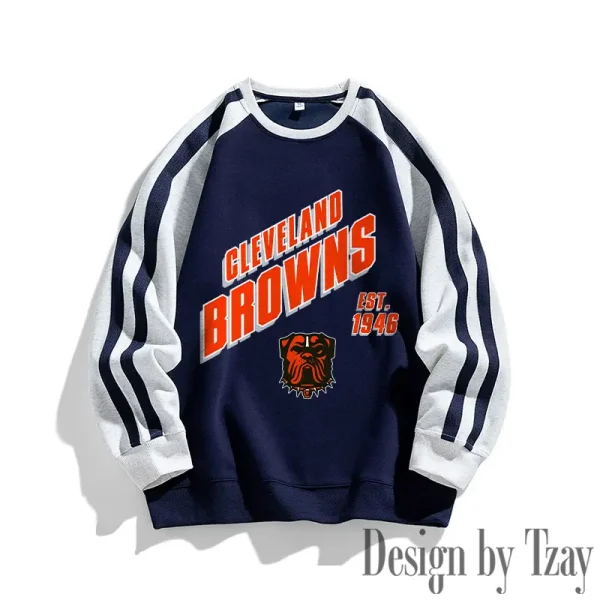 Cleveland Browns Striped Round Neck Sweatshirt SPTSRNSW008 - Image 2
