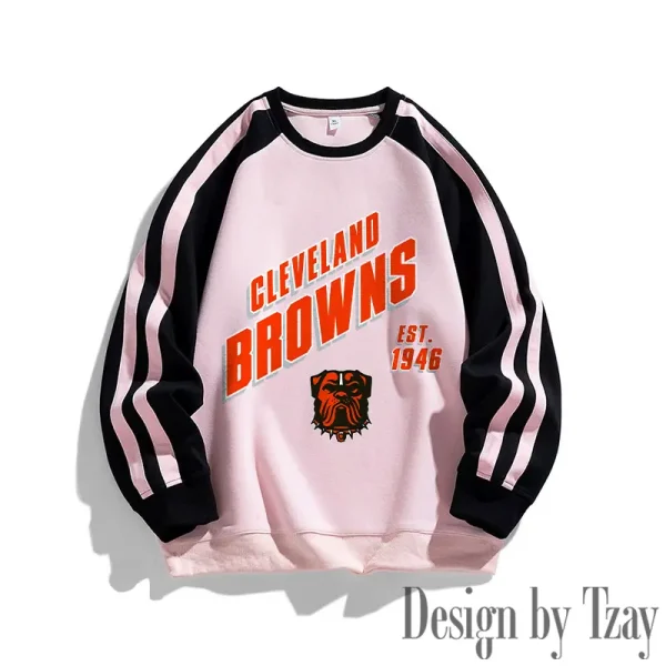 Cleveland Browns Striped Round Neck Sweatshirt SPTSRNSW008 - Image 3