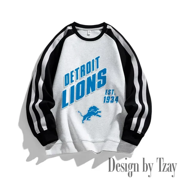 Detroit Lions Striped Round Neck Sweatshirt SPTSRNSW011 - Image 3