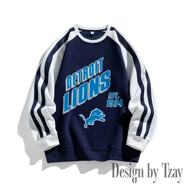 Detroit Lions Striped Round Neck Sweatshirt SPTSRNSW011