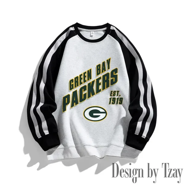 Green Bay Packers Striped Round Neck Sweatshirt SPTSRNSW012