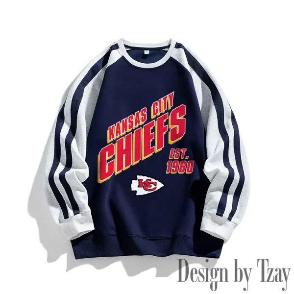 Kansas City Chiefs Striped Round Neck Sweatshirt SPTSRNSW016 - Image 2