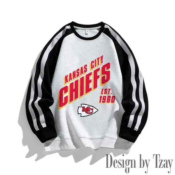 Kansas City Chiefs Striped Round Neck Sweatshirt SPTSRNSW016 - Image 3