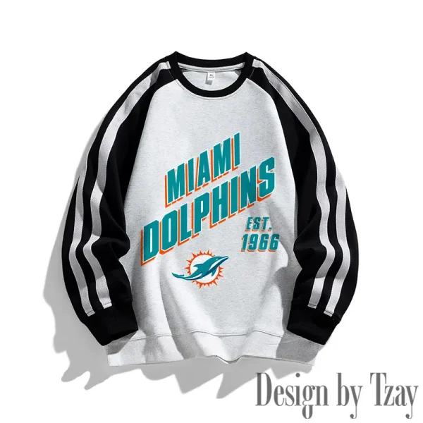 Miami Dolphins Striped Round Neck Sweatshirt SPTSRNSW020