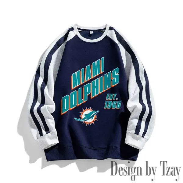 Miami Dolphins Striped Round Neck Sweatshirt SPTSRNSW020 - Image 2
