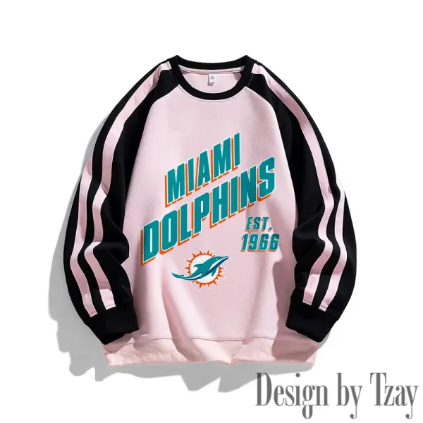 Miami Dolphins Striped Round Neck Sweatshirt SPTSRNSW020 - Image 3