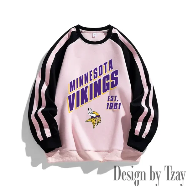 Minnesota Vikings Striped Round Neck Sweatshirt SPTSRNSW021 - Image 2