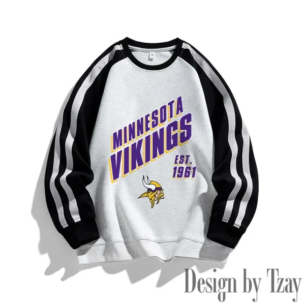 Minnesota Vikings Striped Round Neck Sweatshirt SPTSRNSW021 - Image 3