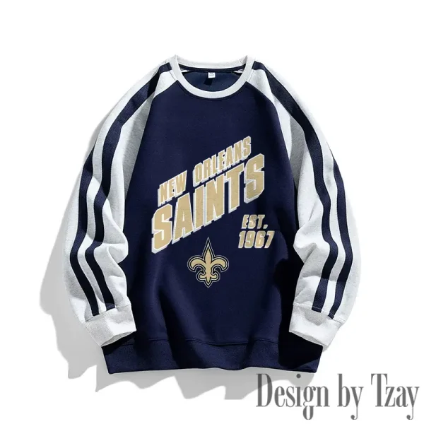 New Orleans Saints Striped Round Neck Sweatshirt SPTSRNSW023 - Image 2