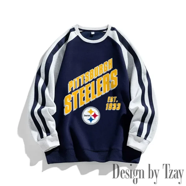 Pittsburgh Steelers Striped Round Neck Sweatshirt SPTSRNSW027 - Image 2