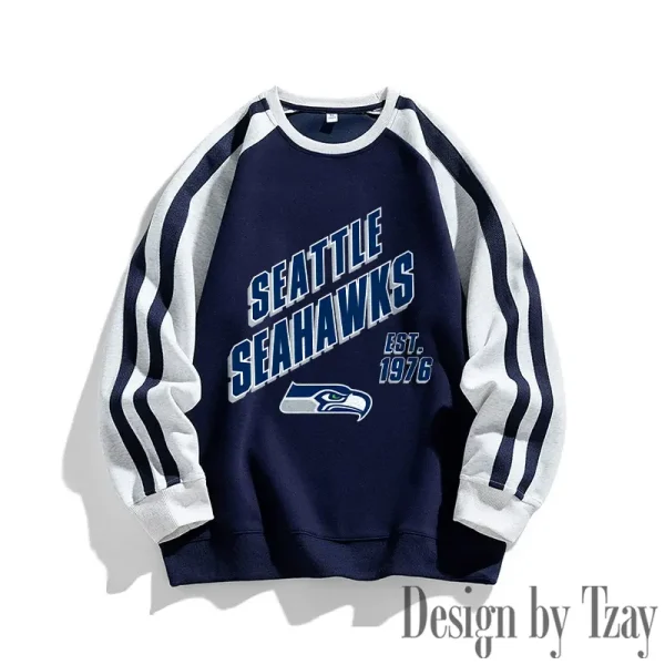 Seattle Seahawks Striped Round Neck Sweatshirt SPTSRNSW029 - Image 3