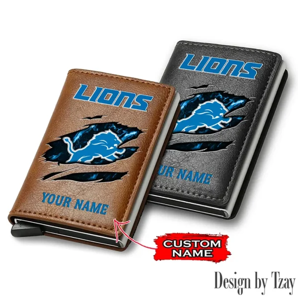Detroit Lions Credit Card Holder Leather Wallet SPTCHLW199