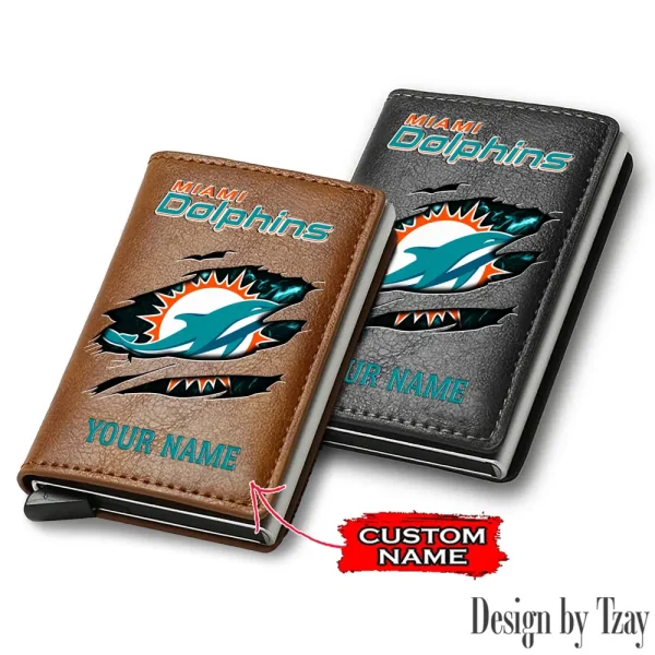 Miami Dolphins Credit Card Holder Leather Wallet SPTCHLW208