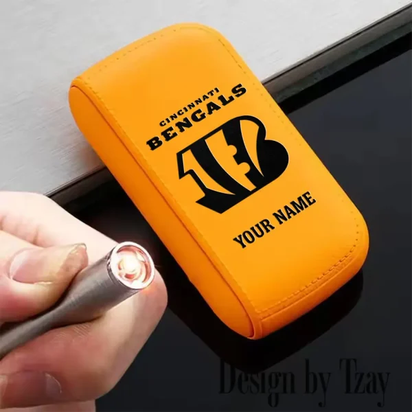 Cincinnati Bengals Portable 2-in-1 Multi-function  Leather Cigarette Lighter Cigarette Case SPTLCCLC007 - Image 2