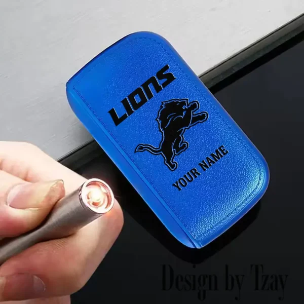 Detroit Lions Portable 2-in-1 Multi-function  Leather Cigarette Lighter Cigarette Case SPTLCCLC011 - Image 2